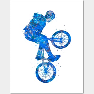 Bmx bike watercolor blue Posters and Art